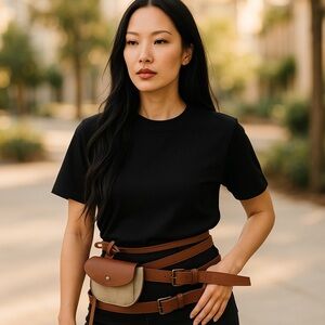 80s Triple belt with small pack vegan leather and suede bohemian hippy travel